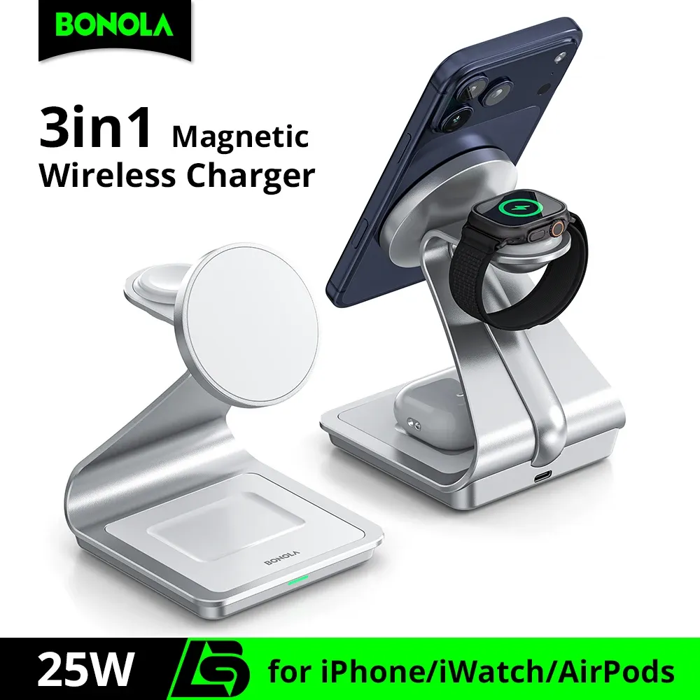 Bonola – Chargeur sans fil magnétique 3 en 1 pour iPhone 17/16/15/14/13/12, 30 W, station de charge sans fil pour Apple Watch et AirPods Pro