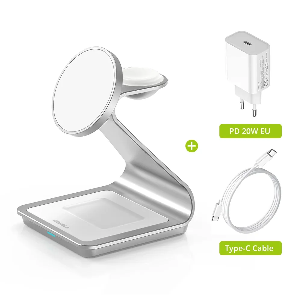 Bonola – Chargeur sans fil magnétique 3 en 1 pour iPhone 17/16/15/14/13/12, 30 W, station de charge sans fil pour Apple Watch et AirPods Pro 9