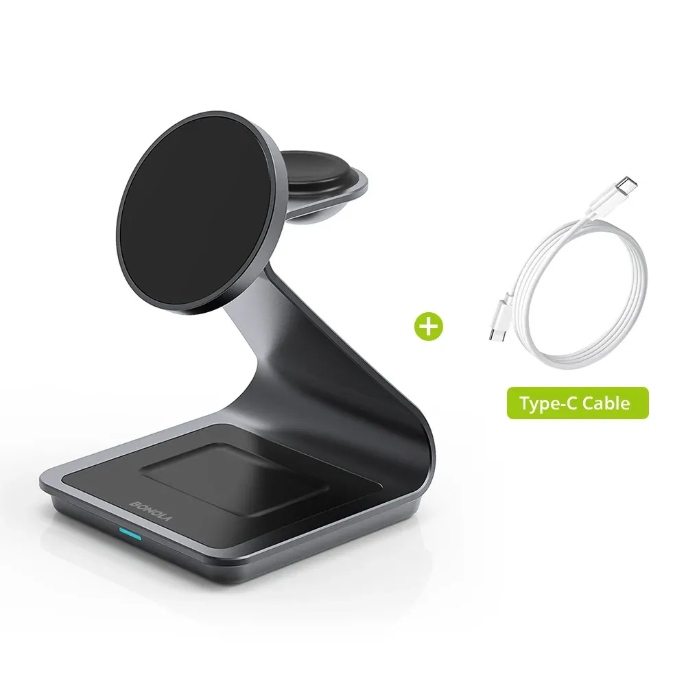 Bonola – Chargeur sans fil magnétique 3 en 1 pour iPhone 17/16/15/14/13/12, 30 W, station de charge sans fil pour Apple Watch et AirPods Pro 10