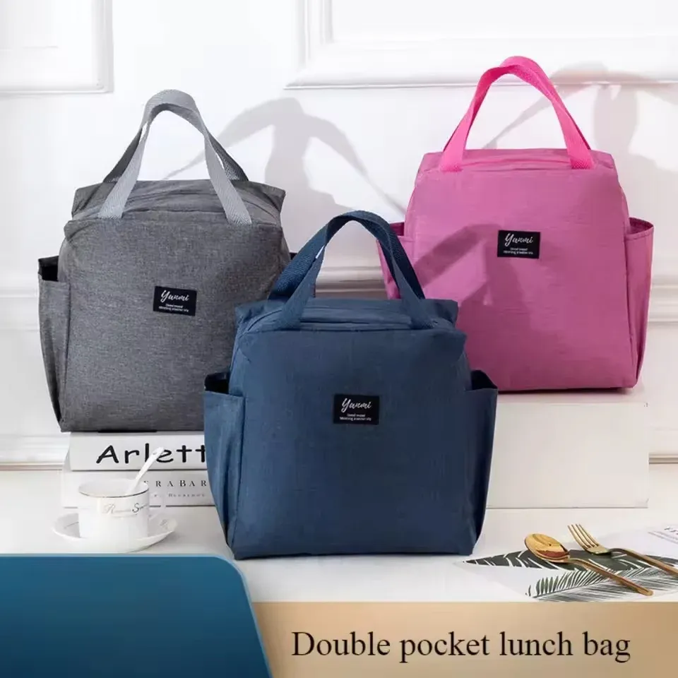 Sac isolant à déjeuner en tissu Oxford à double compartiment, grande capacité, pour étudiants et pique-niques 3