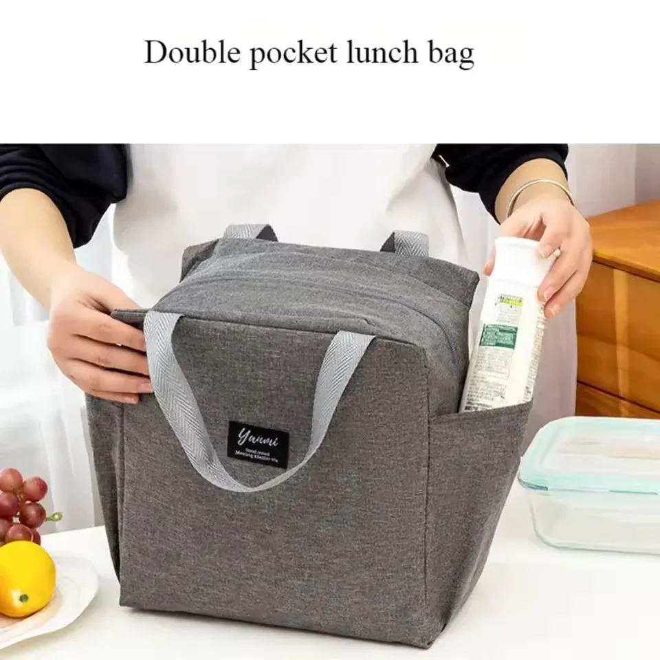 Sac isolant à déjeuner en tissu Oxford à double compartiment, grande capacité, pour étudiants et pique-niques 4