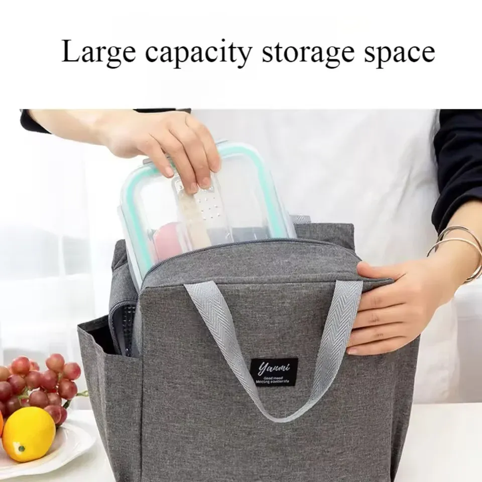 Sac isolant à déjeuner en tissu Oxford à double compartiment, grande capacité, pour étudiants et pique-niques 5
