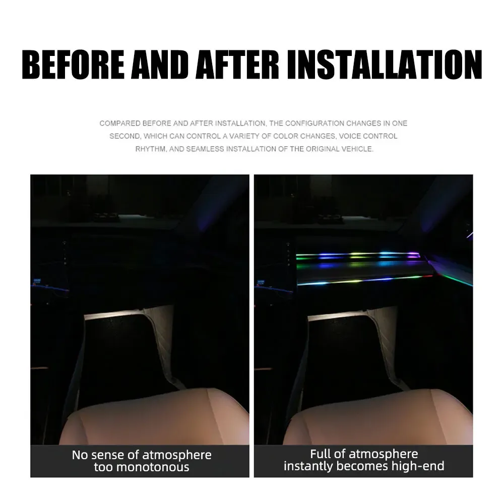Bande lumineuse LED RGB en acrylique pour habitacle automobile 10 en 1, contrôlable par télécommande et application, éclairage d'ambiance décoratif 3