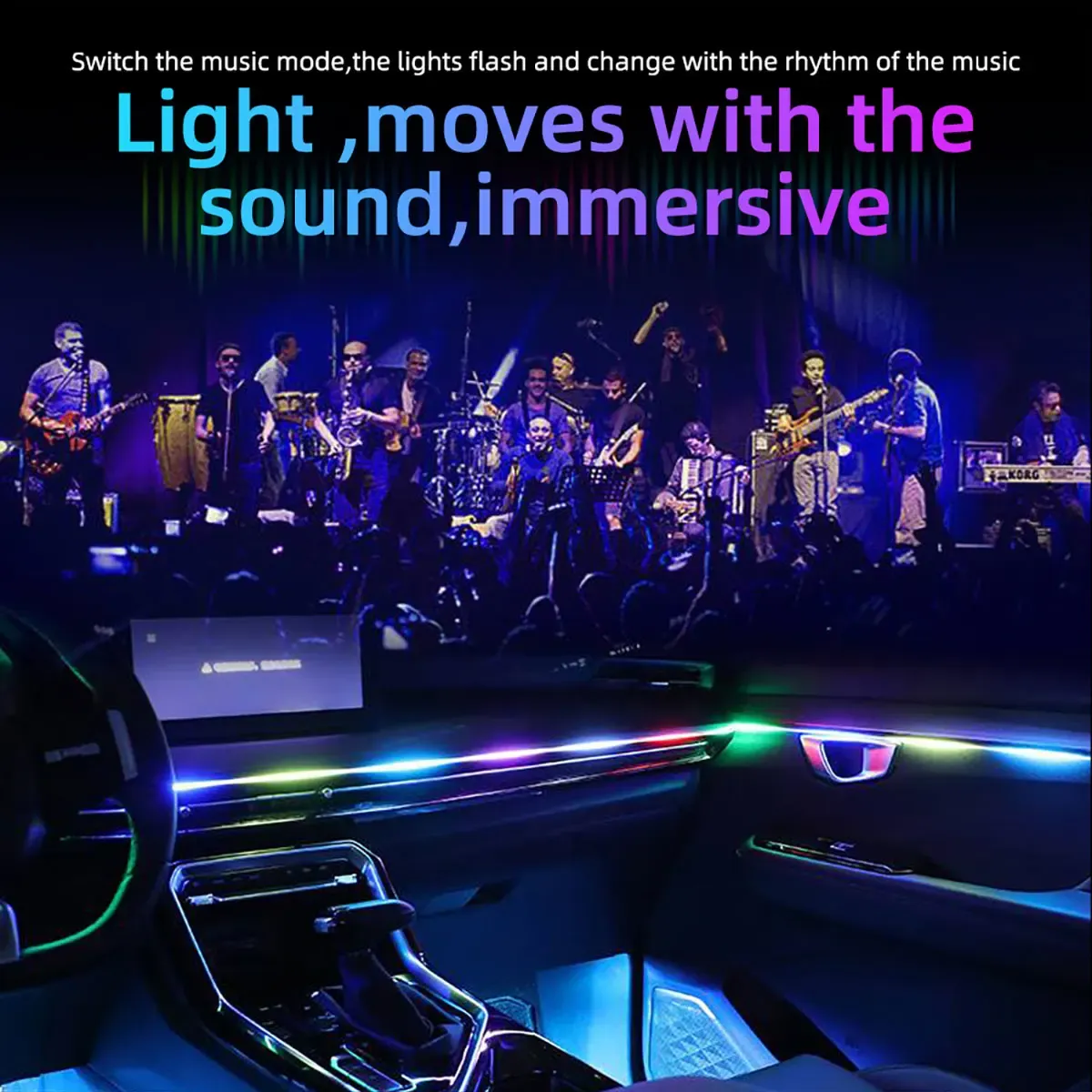 Bande lumineuse LED RGB en acrylique pour habitacle automobile 10 en 1, contrôlable par télécommande et application, éclairage d'ambiance décoratif 2