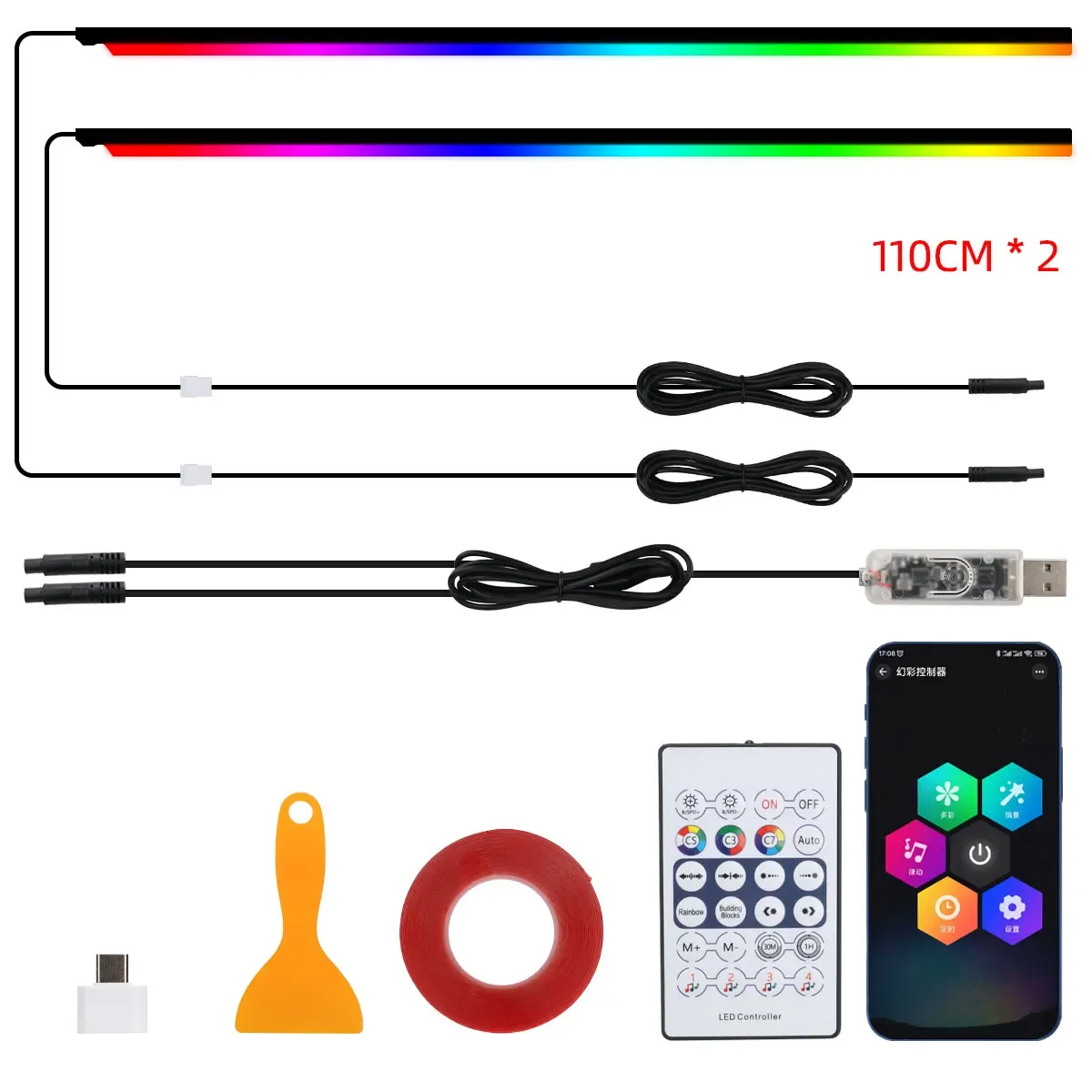 Bande lumineuse LED RGB en acrylique pour habitacle automobile 10 en 1, contrôlable par télécommande et application, éclairage d'ambiance décoratif 12