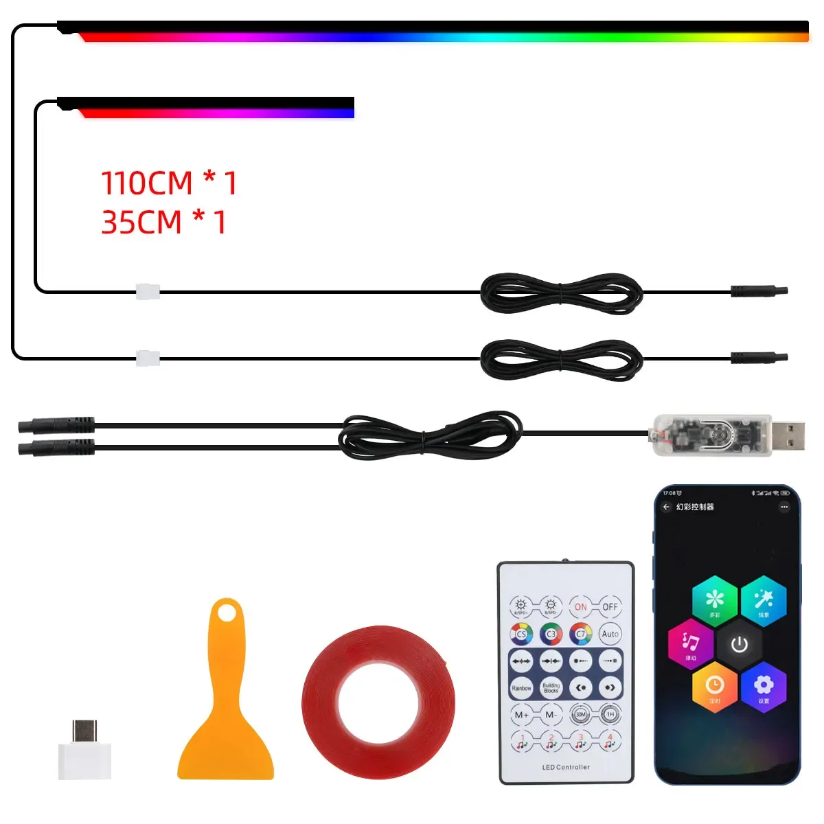 Bande lumineuse LED RGB en acrylique pour habitacle automobile 10 en 1, contrôlable par télécommande et application, éclairage d'ambiance décoratif 11