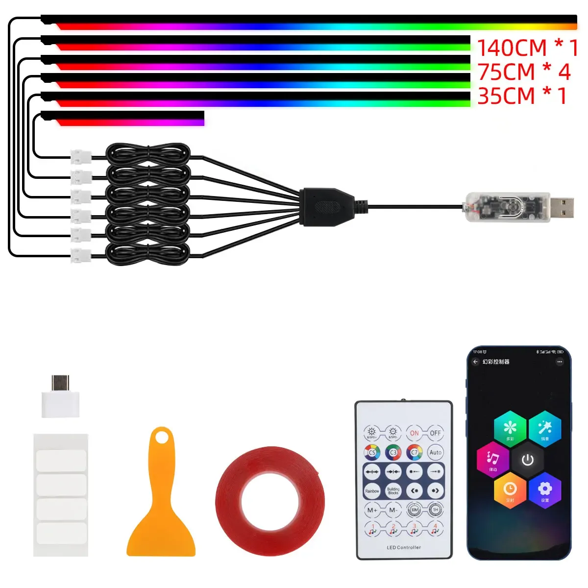 Bande lumineuse LED RGB en acrylique pour habitacle automobile 10 en 1, contrôlable par télécommande et application, éclairage d'ambiance décoratif 8