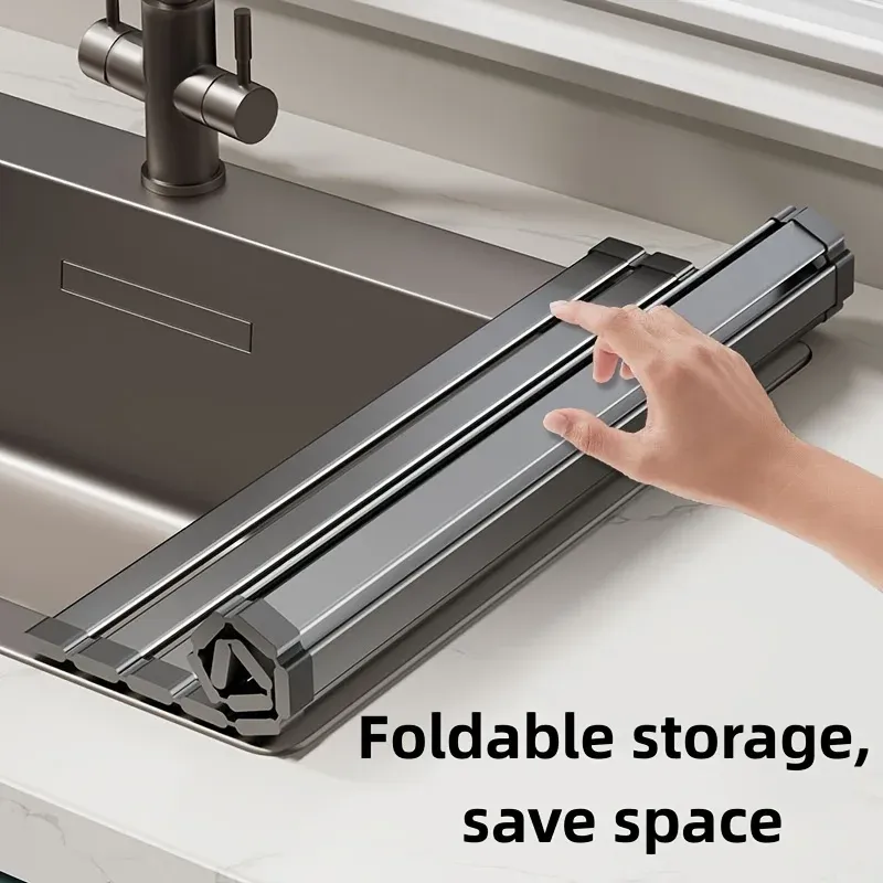 Égouttoir à vaisselle pliable et peu encombrant, robuste, réglable en hauteur, résistant à la chaleur et détachable, pour évier 3