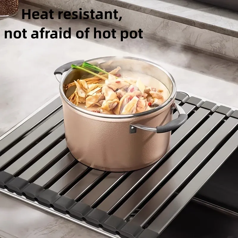 Égouttoir à vaisselle pliable et peu encombrant, robuste, réglable en hauteur, résistant à la chaleur et détachable, pour évier 4