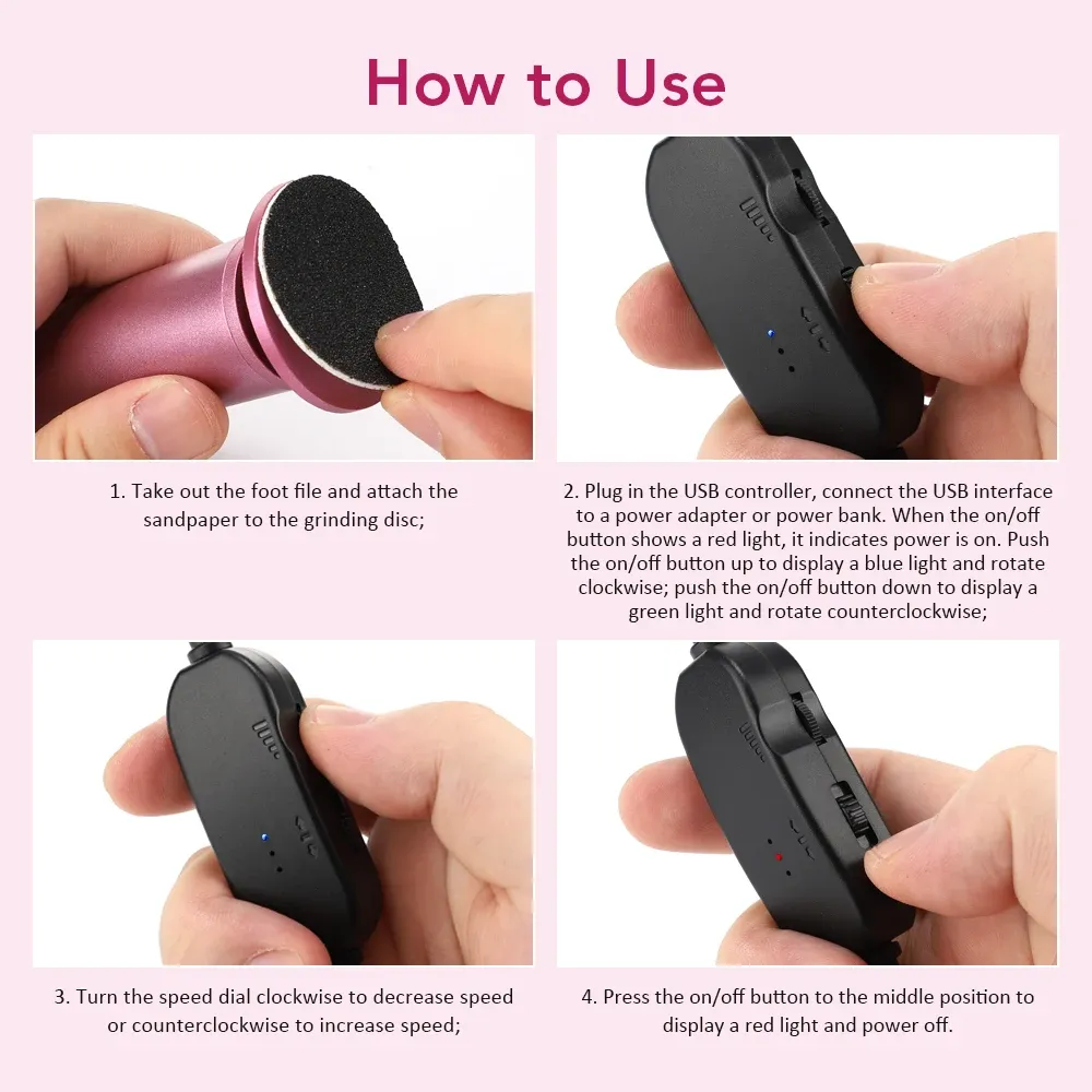 Appareil électrique USB pour pieds : élimination des callosités et des peaux mortes des talons, avec papier de verre de rechange 6