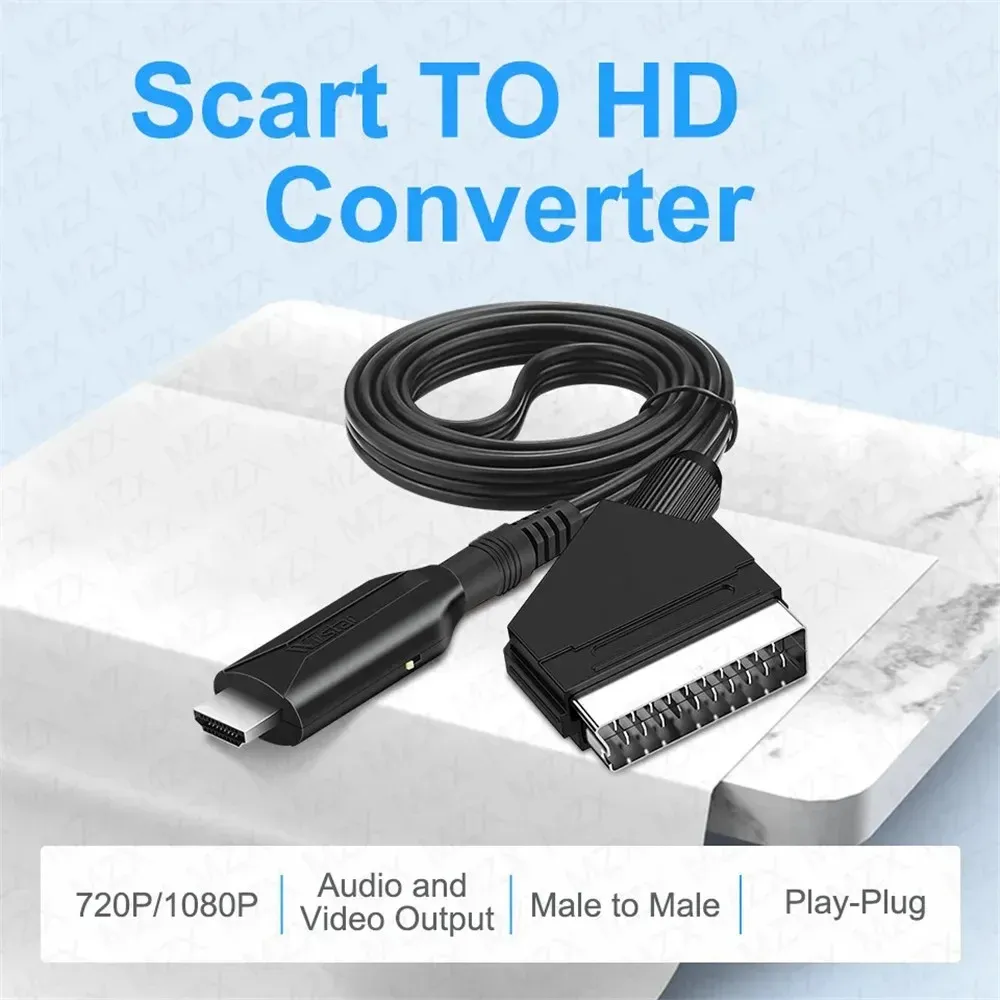 Convertisseur Scart vers HDMI 1080p, adaptateur audio vidéo pour TV HDTV, PC et lecteur DVD 2