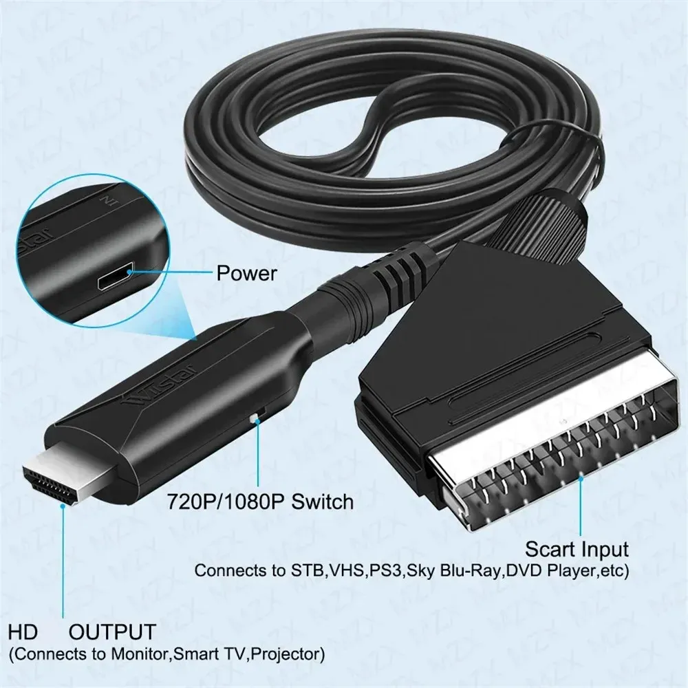 Convertisseur Scart vers HDMI 1080p, adaptateur audio vidéo pour TV HDTV, PC et lecteur DVD 3