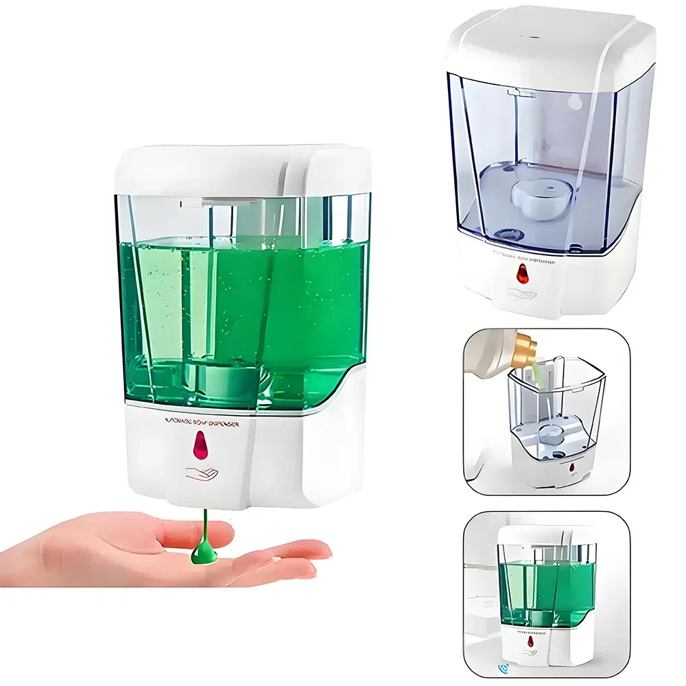 Distributeur automatique de savon sans contact 700 ml à capteur, fonctionnement sur piles, montage mural, pour salle de bain et cuisine 2