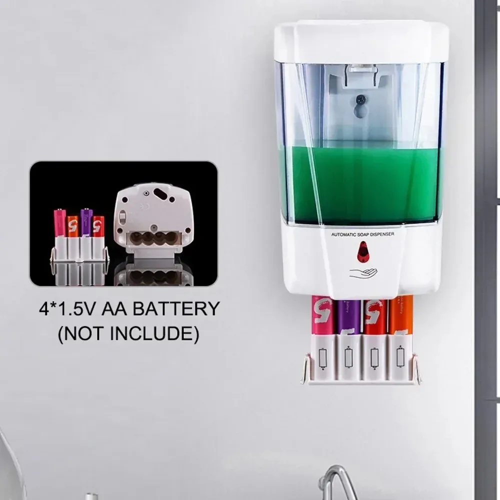 Distributeur automatique de savon sans contact 700 ml à capteur, fonctionnement sur piles, montage mural, pour salle de bain et cuisine 5