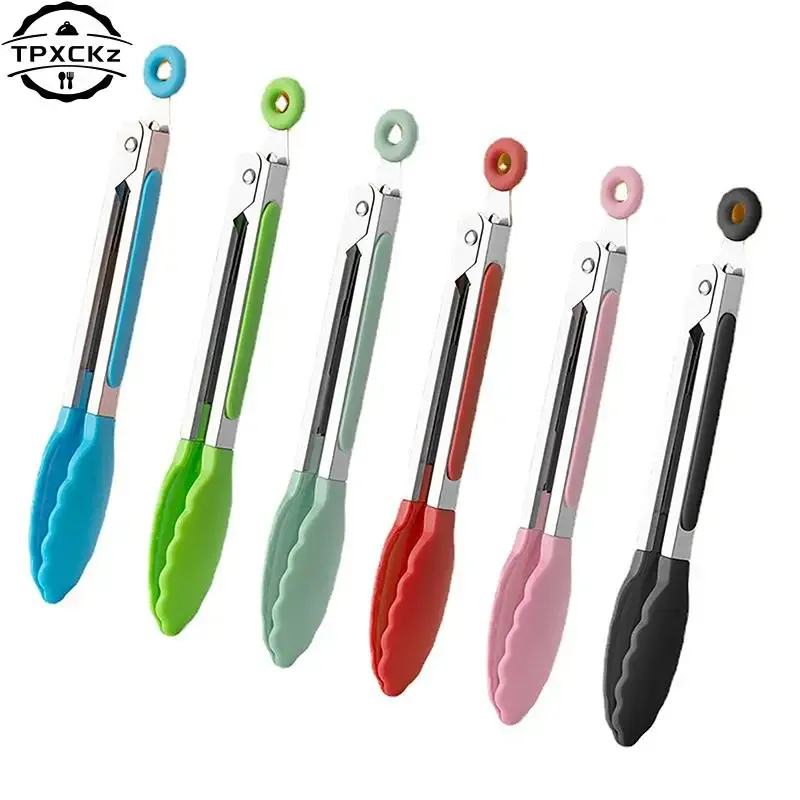 Pince de cuisson en silicone et acier inoxydable pour barbecue