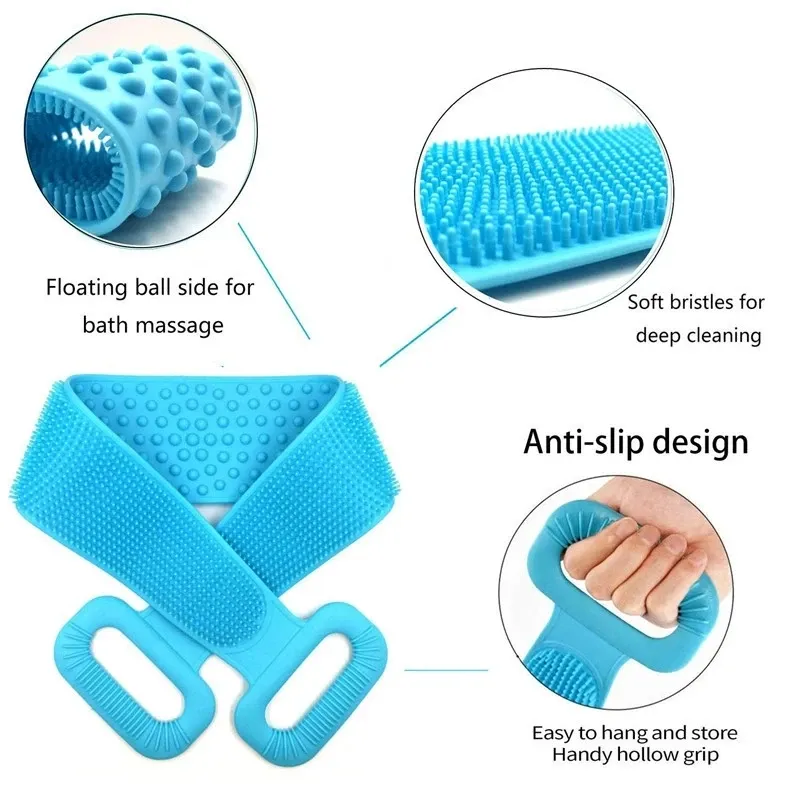 Brosse de douche exfoliante en silicone en utilisation