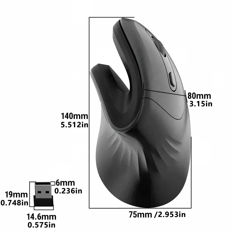 Warvank U2 Souris verticale sans fil ergonomique, silencieuse, DPI réglable 800/1200/1600 pour ordinateur portable 6