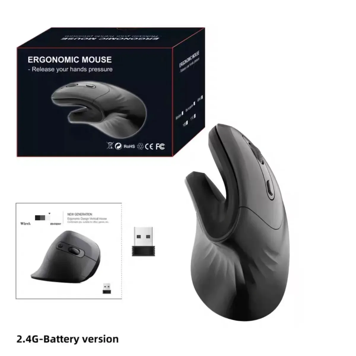 Warvank U2 Souris verticale sans fil ergonomique, silencieuse, DPI réglable 800/1200/1600 pour ordinateur portable 7