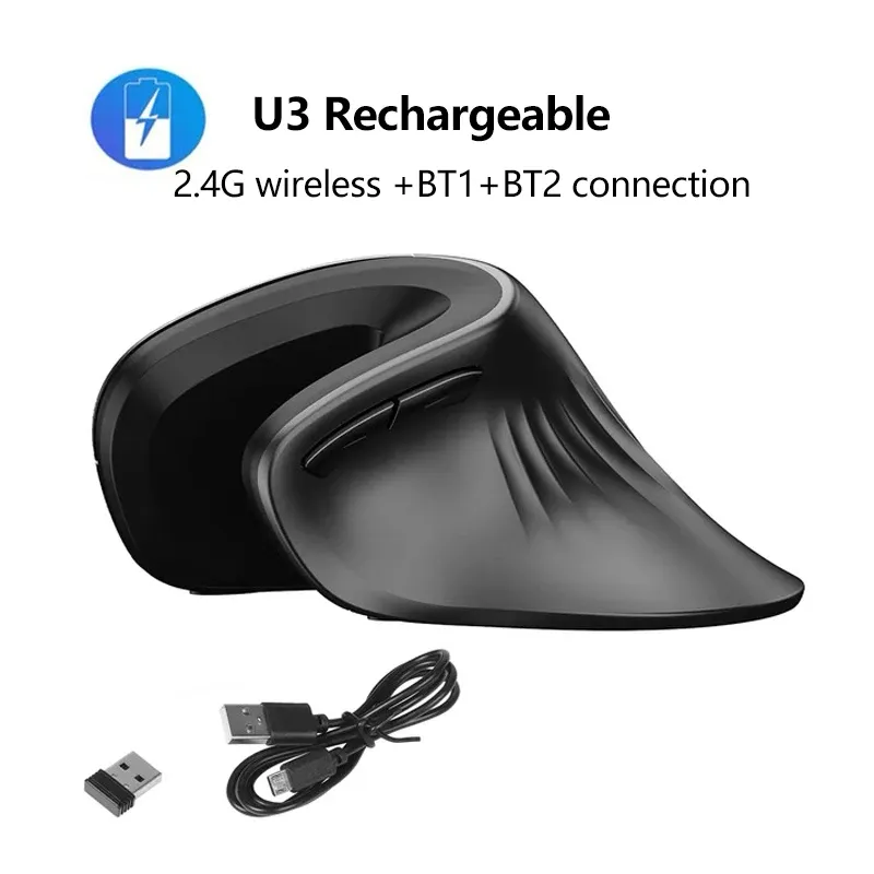 Warvank U2 Souris verticale sans fil ergonomique, silencieuse, DPI réglable 800/1200/1600 pour ordinateur portable 8