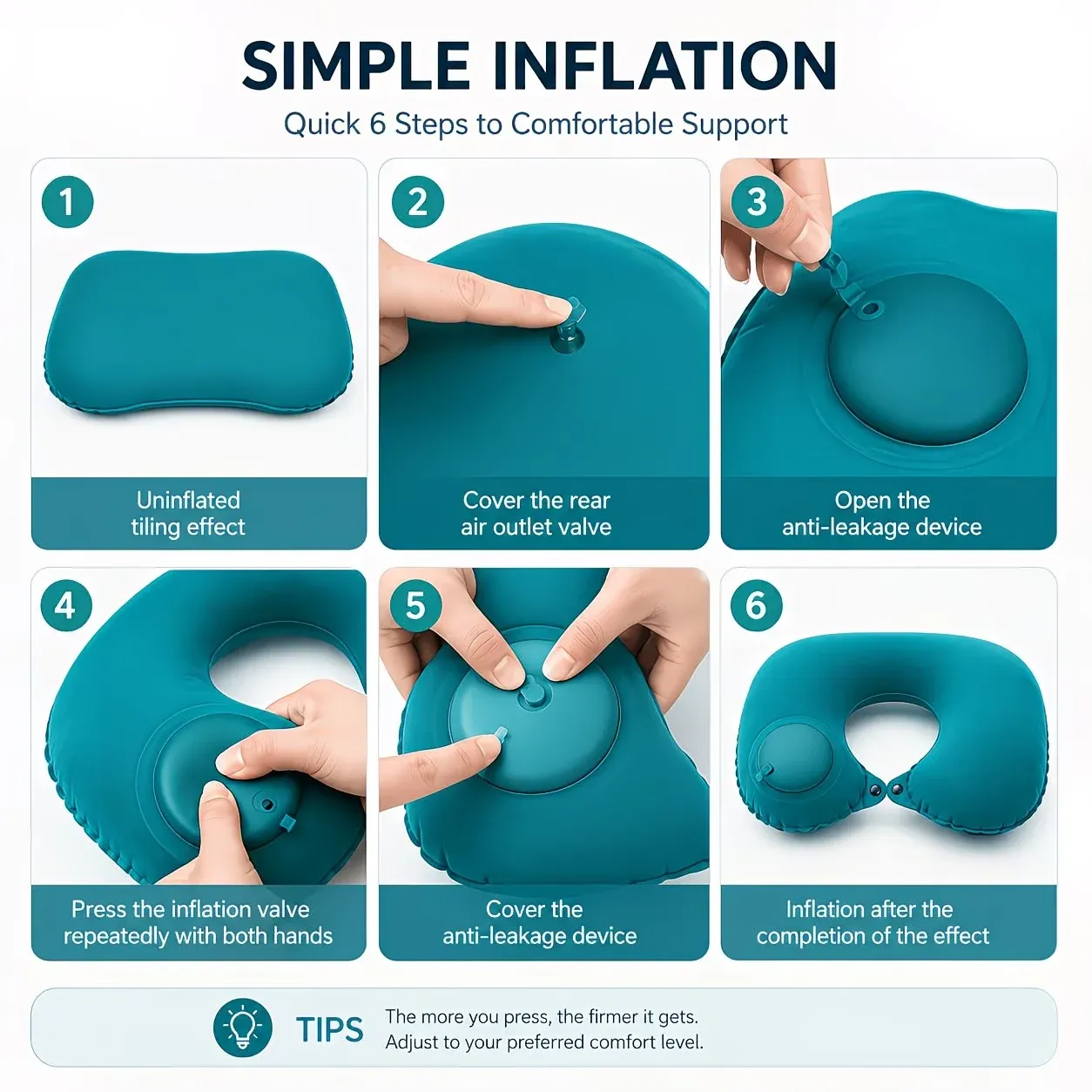 Oreiller de voyage gonflable, mise en situation