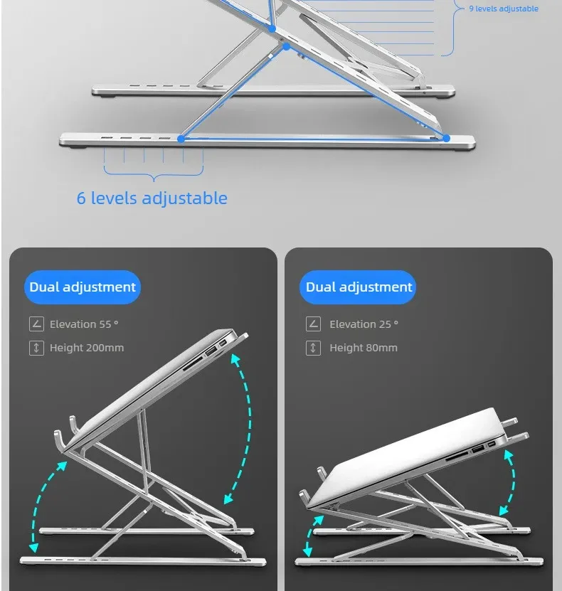 Support ordinateur portable, finition aluminium