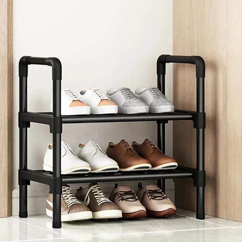 Meuble à chaussures noir surélevé multi-niveaux, petit format, design épuré 7