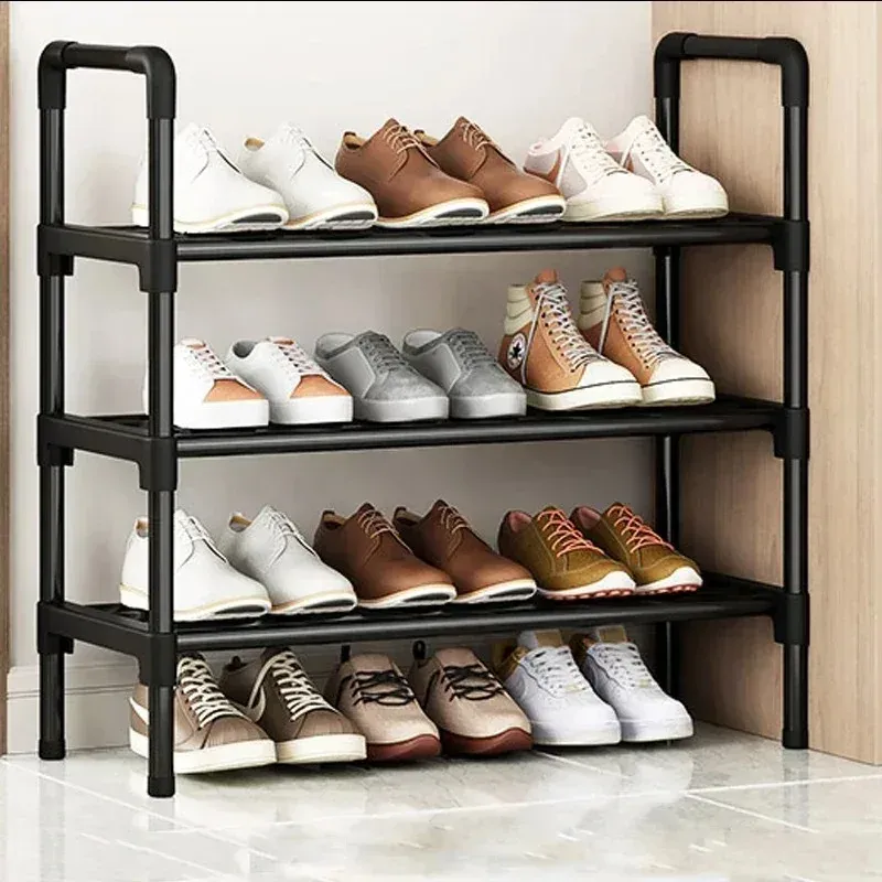 Meuble à chaussures noir surélevé multi-niveaux, petit format, design épuré 8