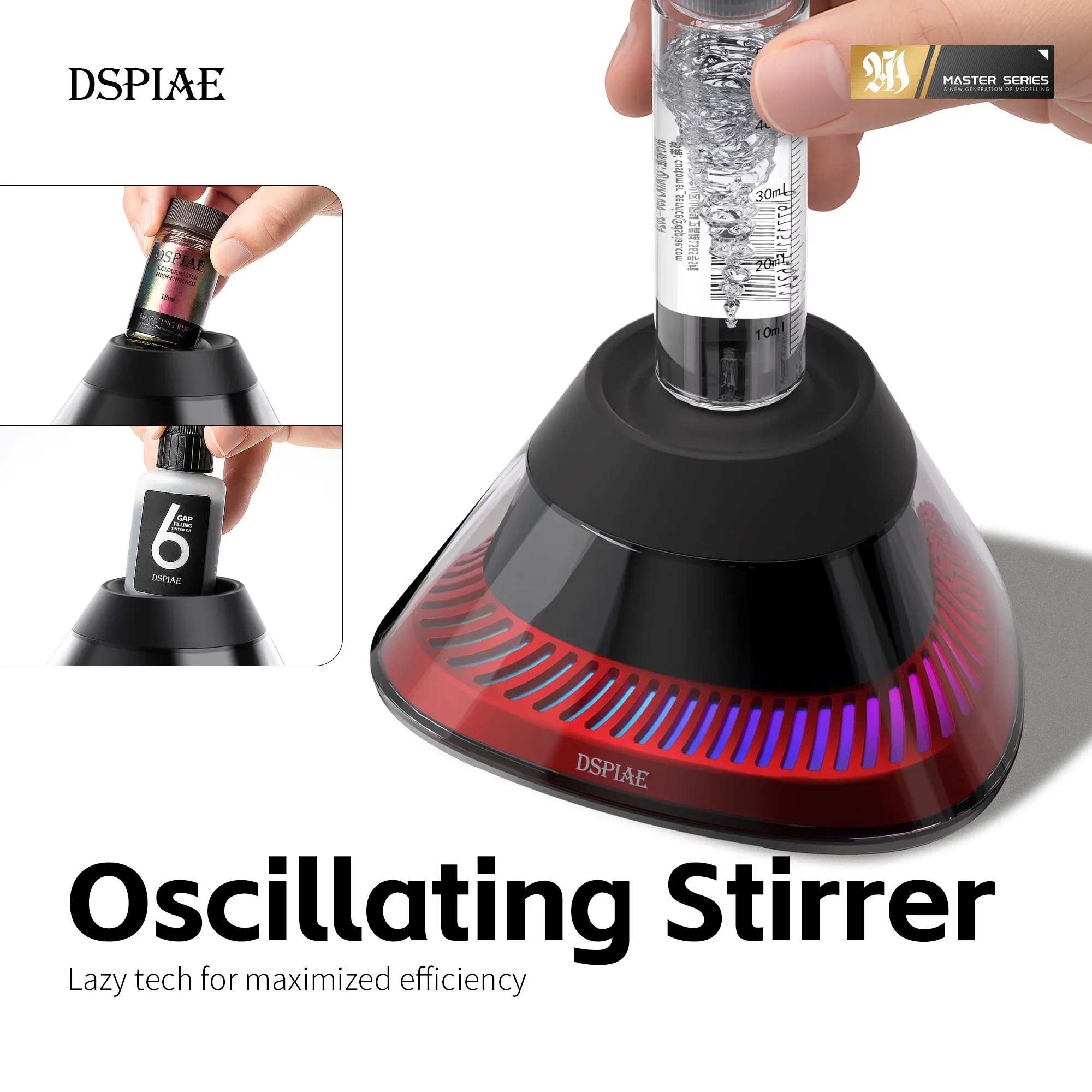 Agitateur oscillant portable DSPIAE MS-02 – Mélangeur de peinture Type-C avec socle en alliage d'aluminium pour la modélisation loisir