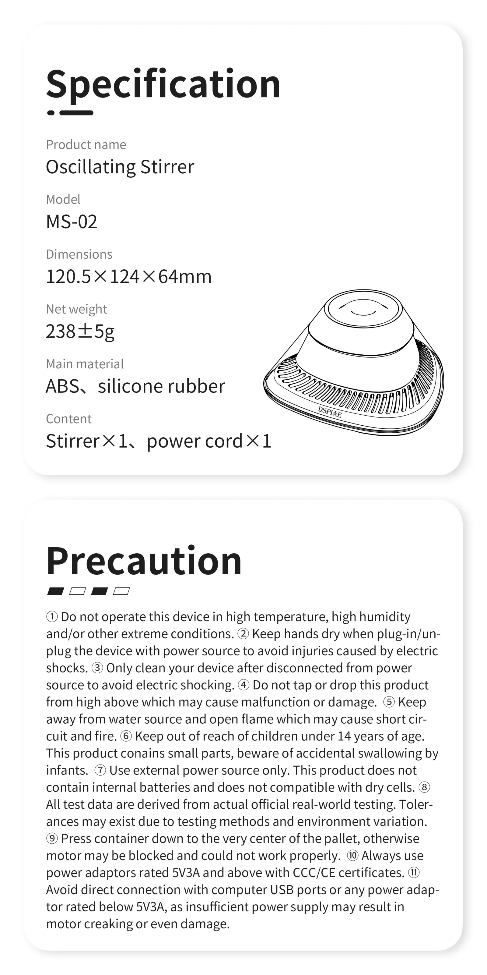 Agitateur oscillant DSPIAE MS-02 vue d'ensemble