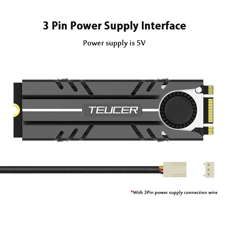 TEUCER Dissipateur thermique M.2 NVMe 2280 avec ventilateur actif et coussin thermique 3