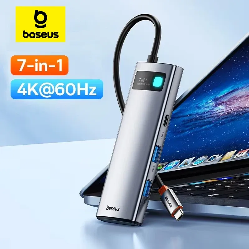 Hub USB-C 7-en-1 Isabel, 2 x USB-C, 4K @ 60Hz, HDMI, 3 x USB 3.0, PD 100W, Port USB-C, Lecteur de cartes SD/TF, compatible MacBook, iPad M2, Dallas Steam Deck