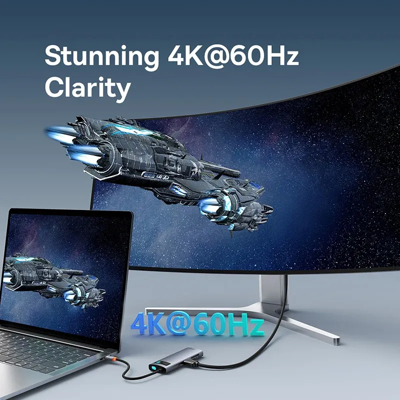 Hub USB-C 7-en-1 Isabel, 2 x USB-C, 4K @ 60Hz, HDMI, 3 x USB 3.0, PD 100W, Port USB-C, Lecteur de cartes SD/TF, compatible MacBook, iPad M2, Dallas Steam Deck 3