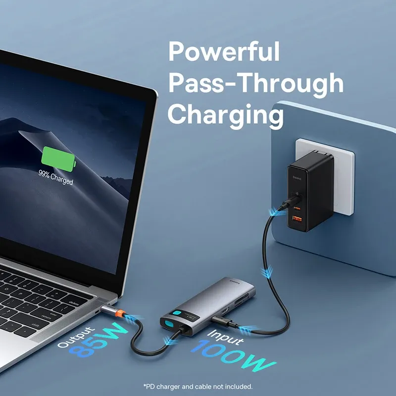 Hub USB-C 7-en-1 Isabel, 2 x USB-C, 4K @ 60Hz, HDMI, 3 x USB 3.0, PD 100W, Port USB-C, Lecteur de cartes SD/TF, compatible MacBook, iPad M2, Dallas Steam Deck 4
