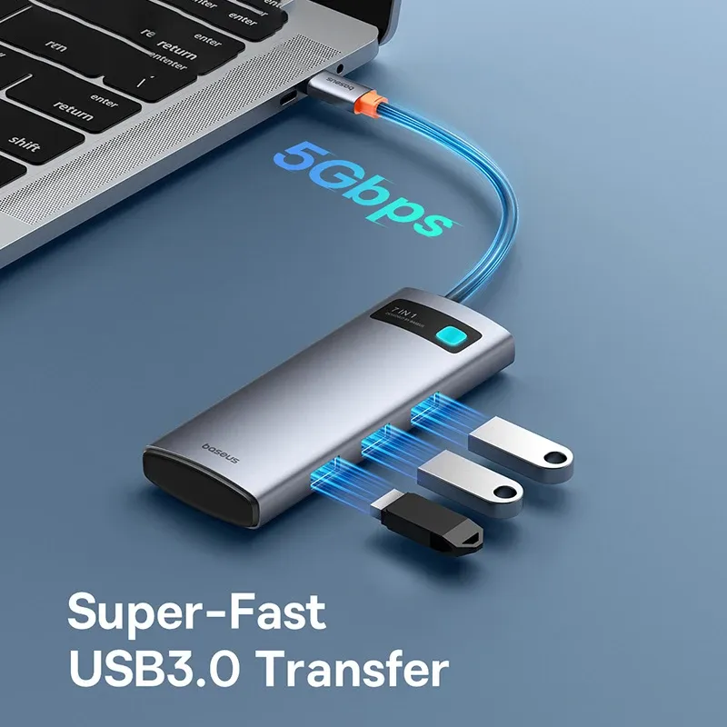 Hub USB-C 7-en-1 Isabel, 2 x USB-C, 4K @ 60Hz, HDMI, 3 x USB 3.0, PD 100W, Port USB-C, Lecteur de cartes SD/TF, compatible MacBook, iPad M2, Dallas Steam Deck 5
