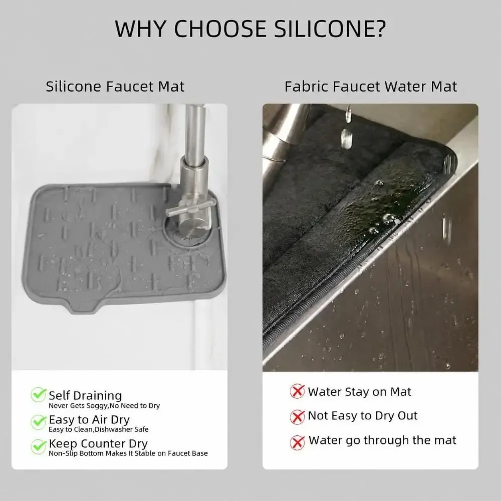 Tapis absorbant pour robinet lavable en silicone, avec collecteur d'éclaboussures, tampon de vidange enveloppant et résistant aux éclaboussures pour séchage de vaisselle, accessoire de cuisine 5