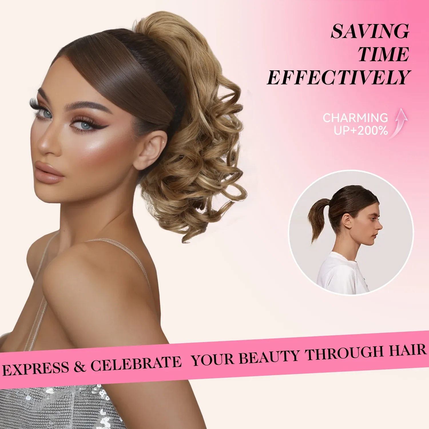 Extensions capillaires synthétiques bouclées et ondulées 12 pouces, postiche courte et volumineuse à clips pour femmes et filles 4