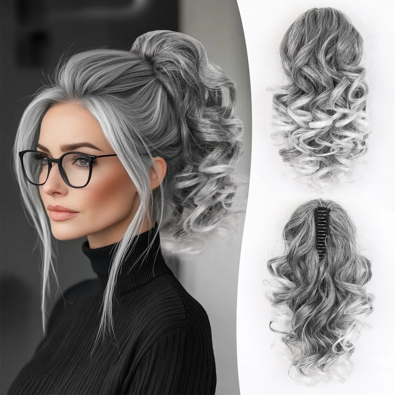Extensions capillaires synthétiques bouclées et ondulées 12 pouces, postiche courte et volumineuse à clips pour femmes et filles 9
