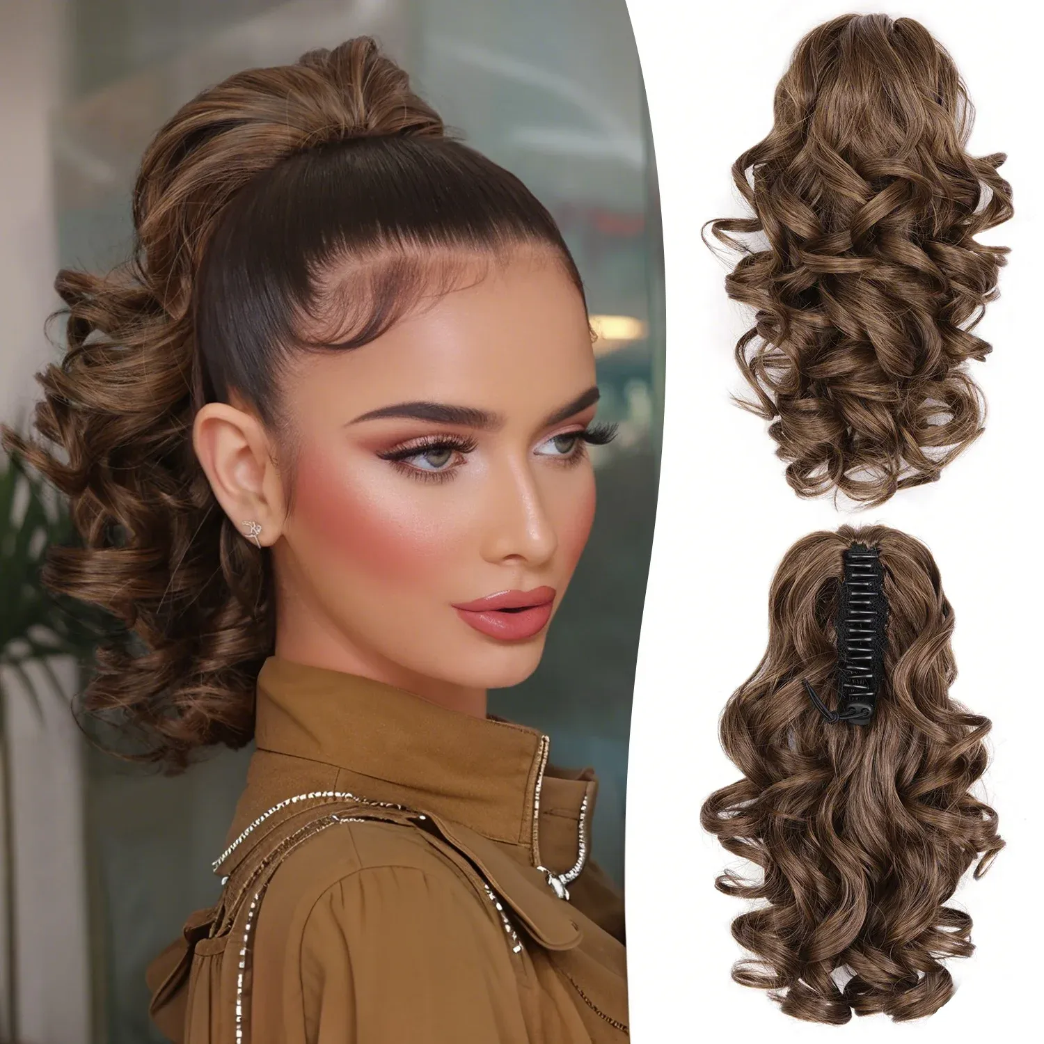 Extensions capillaires synthétiques bouclées et ondulées 12 pouces, postiche courte et volumineuse à clips pour femmes et filles 11