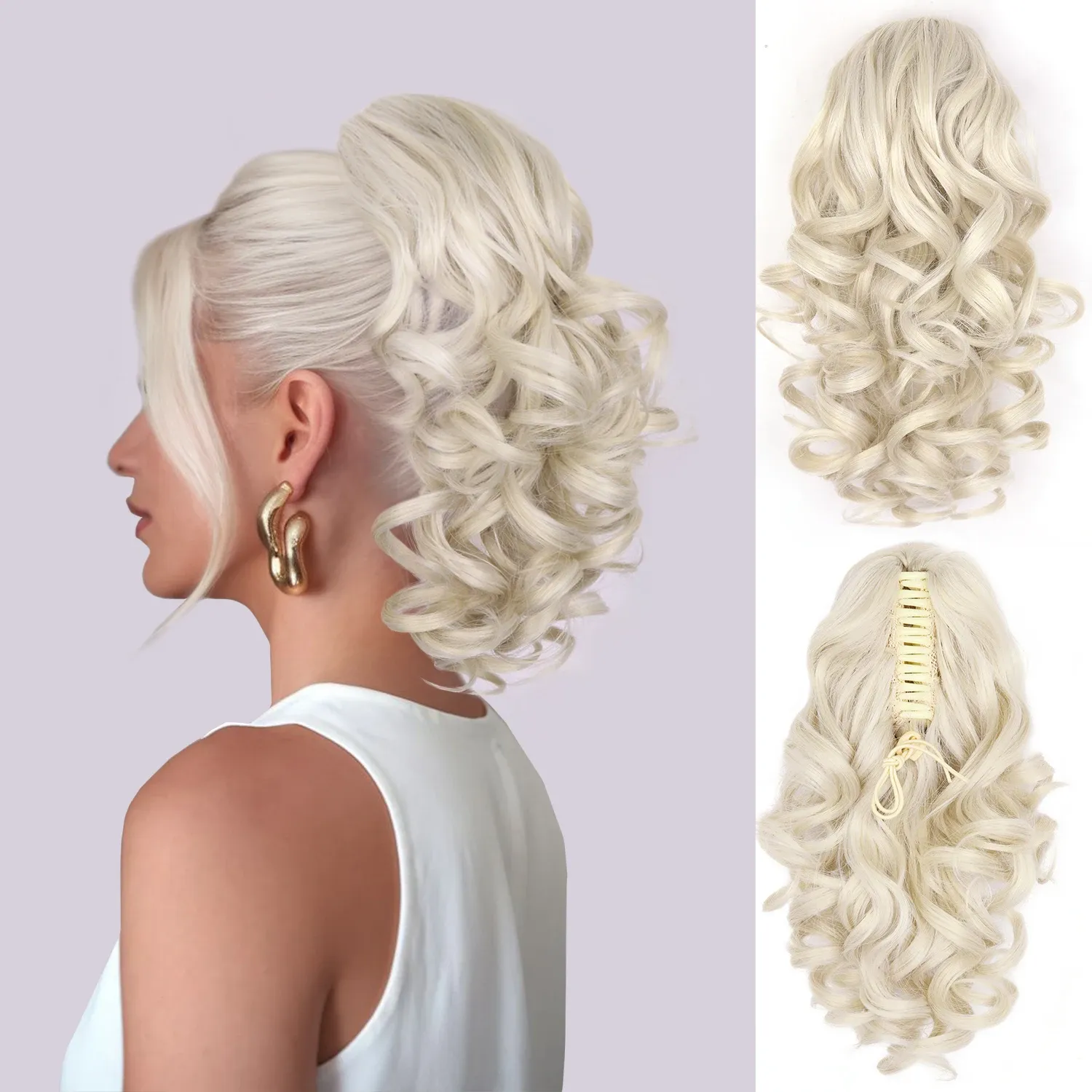Extensions capillaires synthétiques bouclées et ondulées 12 pouces, postiche courte et volumineuse à clips pour femmes et filles 13
