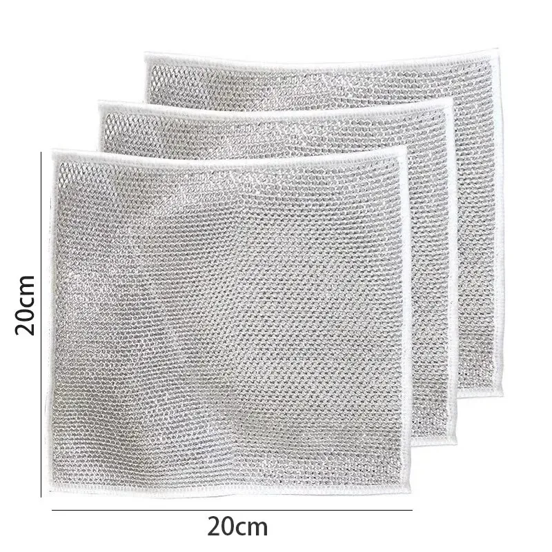 Lot de 10 torchons de nettoyage en microfibre épaissie avec éponge intégrée, en fil d'acier, pour gril de cuisine 6