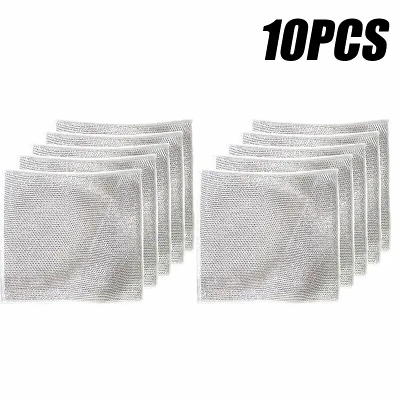 Lot de 10 torchons de nettoyage en microfibre épaissie avec éponge intégrée, en fil d'acier, pour gril de cuisine 7