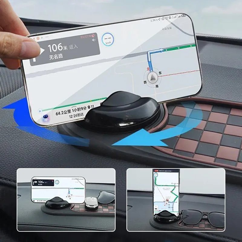 Tapis antidérapant 2 en 1 pour tableau de bord avec support de téléphone pivotant à 360° 2