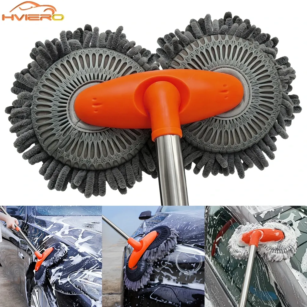 Kit de nettoyage polyvalent pour automobile : brosse en microfibre, éponge et lingette, jaune et gris