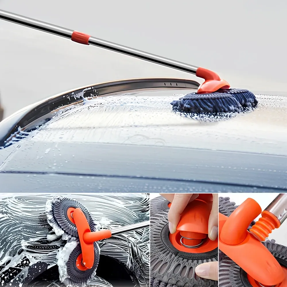 Kit de nettoyage polyvalent pour automobile : brosse en microfibre, éponge et lingette, jaune et gris 3
