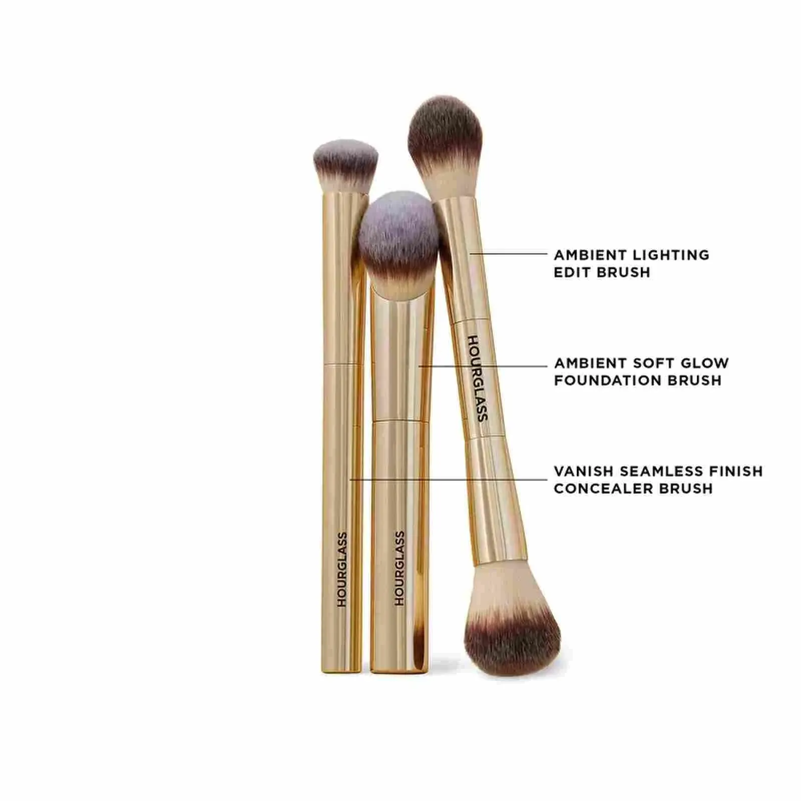 Pinceau de maquillage sablier, lot de 3 pinceaux : pinceau fond de teint, pinceau poudre libre et pinceau anti-cernes, nouveau design avec étui à pinceaux 3