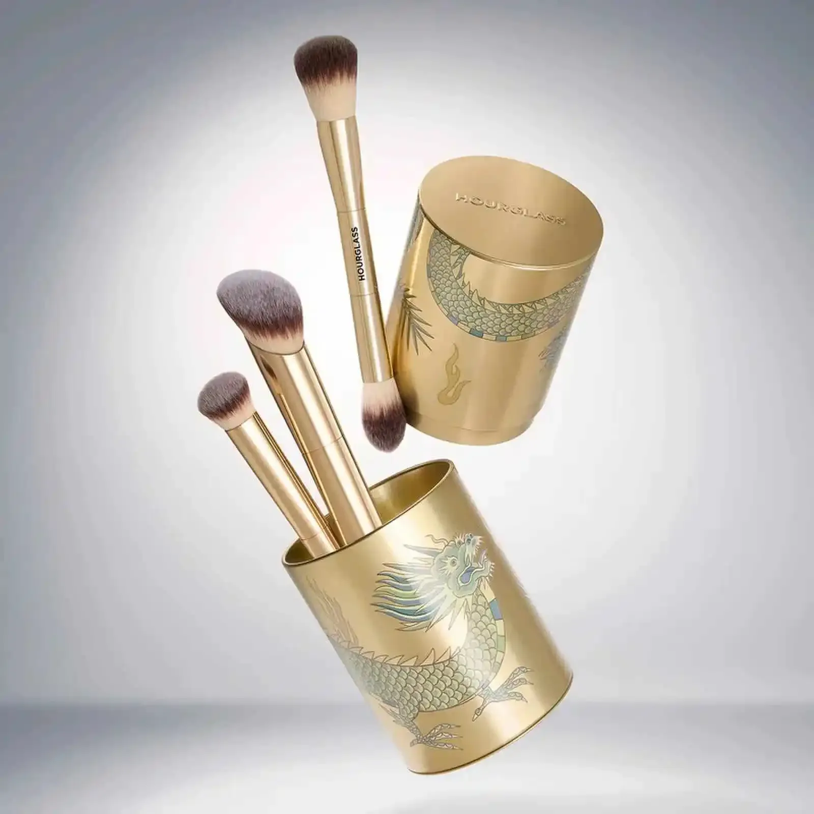 Pinceau de maquillage sablier, lot de 3 pinceaux : pinceau fond de teint, pinceau poudre libre et pinceau anti-cernes, nouveau design avec étui à pinceaux 2