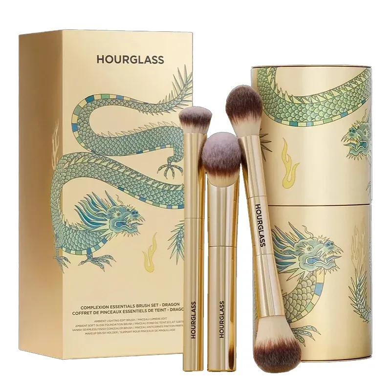 Pinceau de maquillage sablier, lot de 3 pinceaux : pinceau fond de teint, pinceau poudre libre et pinceau anti-cernes, nouveau design avec étui à pinceaux 5