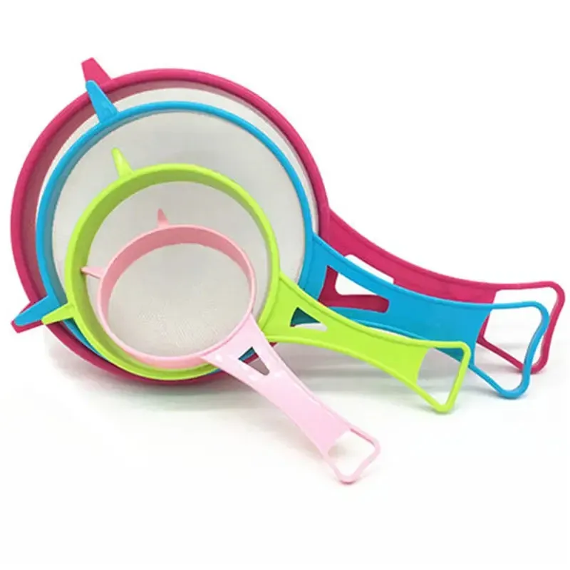 Lot de 4 passoires fines en plastique avec poignée, pour lait de soja, farine, jus et thé 7