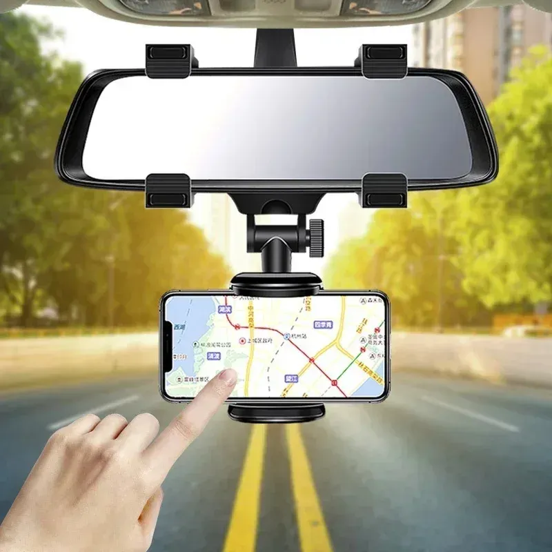Support de téléphone de voiture pour rétroviseur, rotation à 360°, clip pliable et réglable pour navigation GPS 4