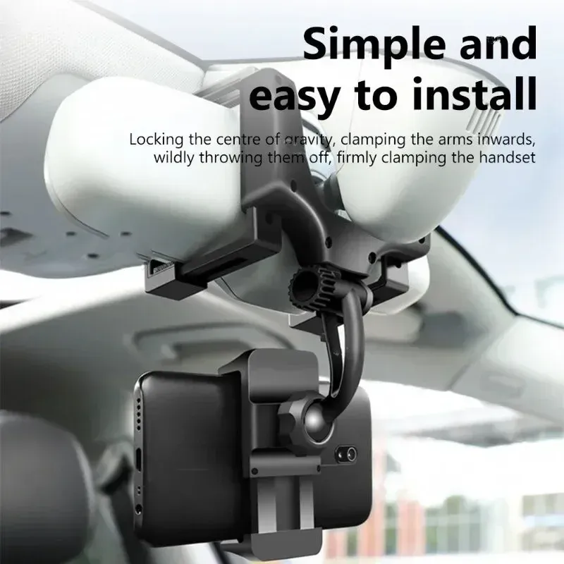 Support de téléphone de voiture pour rétroviseur, détail de la fixation
